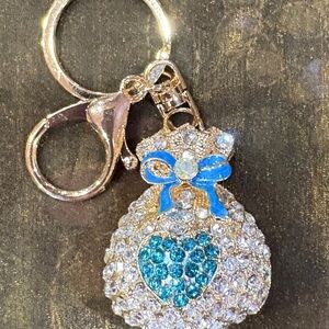 Source Unknown Gold and Blue Crystal Keychain